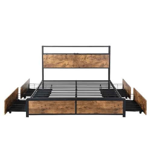  queen bed frame rgb led 4 drawers usb