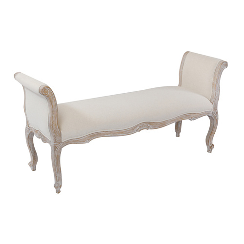Lille Bench Chair Beige White Washed Wooden & Beige Color Fabric