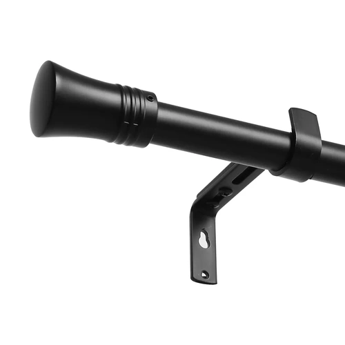 Marlow Black Curtain Rod Steel Quiet Rail Pole Pommel Set Extendable