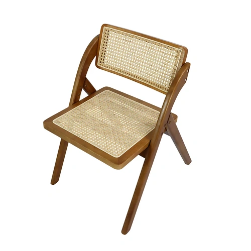  2X Foldable Rattan Dining Chairs Walnut