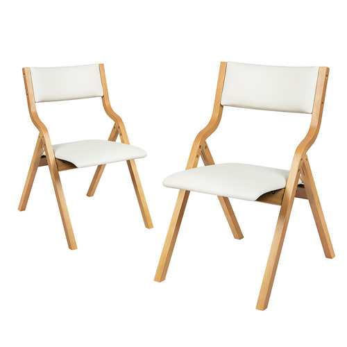 2x Dining Chairs Foldable PU Beige