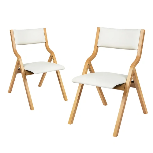  2x dining chairs foldable pu beige