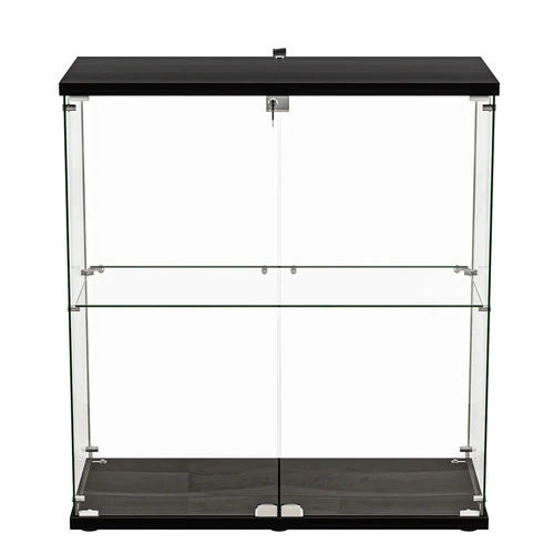 Stacked Glass Display Cabinet Lockable Collections Storage 2 Tier Shelf 2 Door