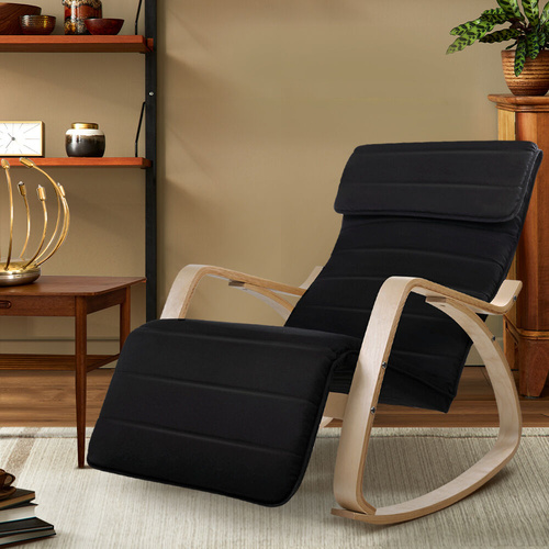 Fabric Rocking Armchair with Adjustable Footrest