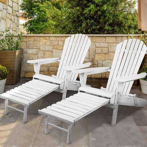 Adirondack Beach Chair with Ottoman - White
