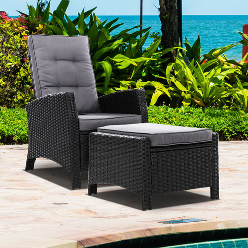 Sun lounge Recliner Chair Wicker Lounger Sofa Day Bed Outdoor Furniture Patio Garden Cushion Ottoman Gardeon