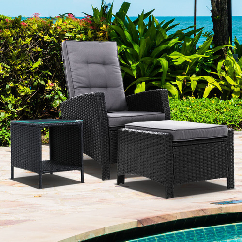 Outdoor Setting Recliner Chair Table Set Wicker lounge Patio Furniture