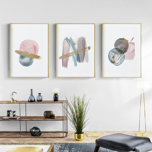 Blush Pink Watercolor 3 Sets Gold Frame Canvas Wall Art