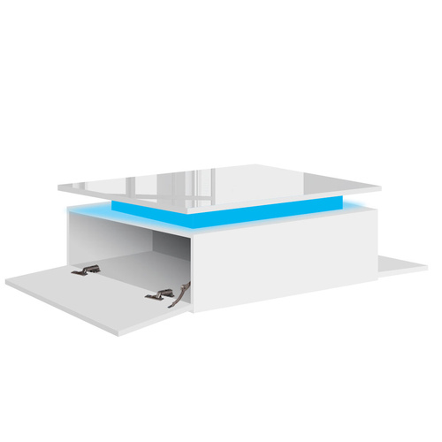Coffee Table LED Lights High Gloss Storage Drawer Living Room