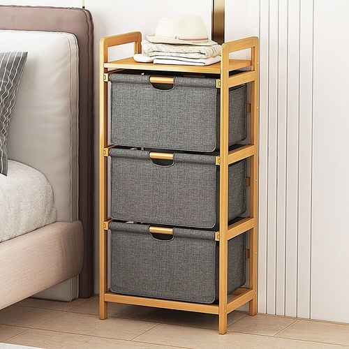 Bamboo Shelf with Storage Hamper - Wooden Bamboo Removable Bags.
