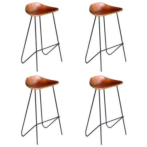 Bar Chairs Black and Brown Real Leather