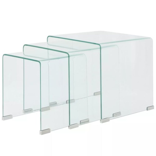 Three Piece Nesting Table Set Tempered Glass Clear