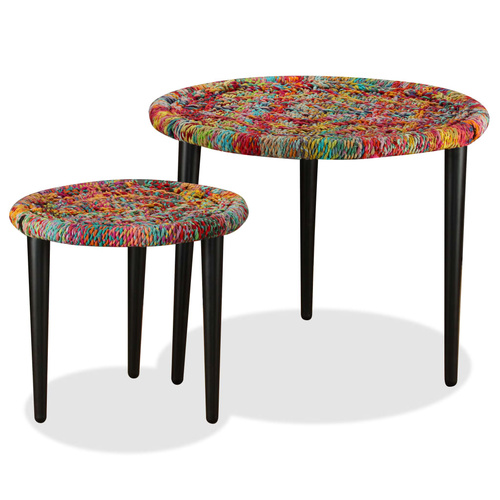Coffee Table Set 2 Pieces Chindi Weave Details
