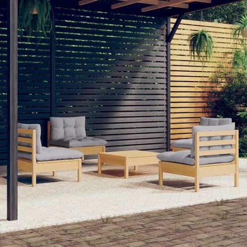 5 Piece Garden Lounge Set with Cushions Pinewood