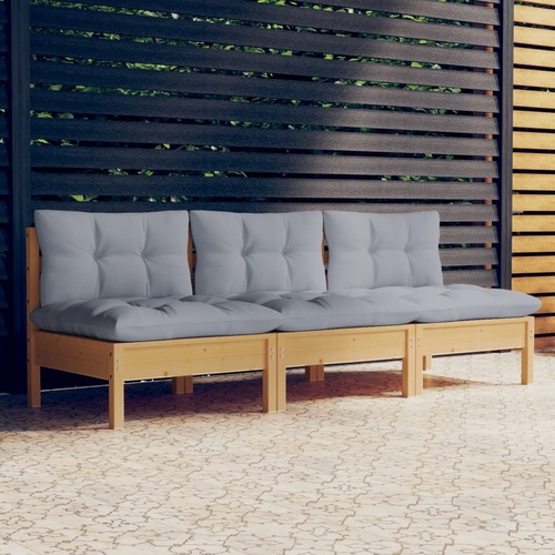 3-Seater Garden Sofa with Cushions Solid Pinewood