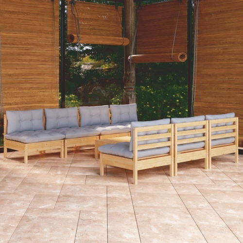 8 Piece Garden Lounge Set with Cushions Pinewood