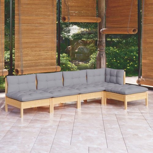 5 Piece Garden Lounge Set with Cushions Pinewood