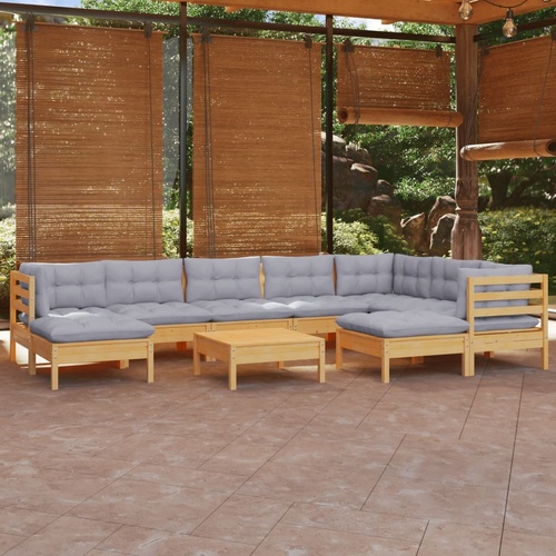 10 Piece Garden Lounge Set with Cushions Solid Pinewood