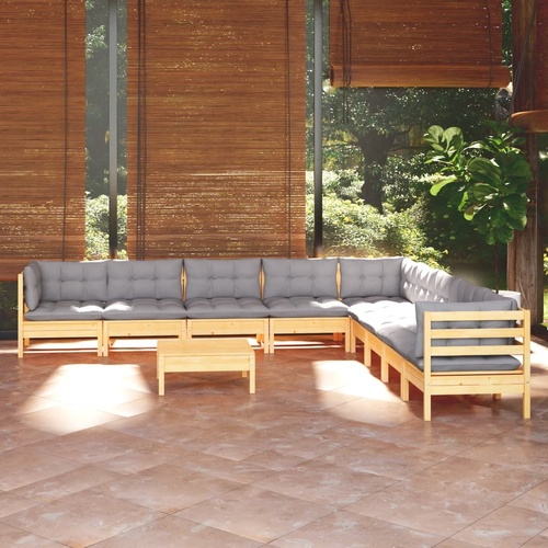10 Piece Garden Lounge Set with Cushions Solid Pinewood