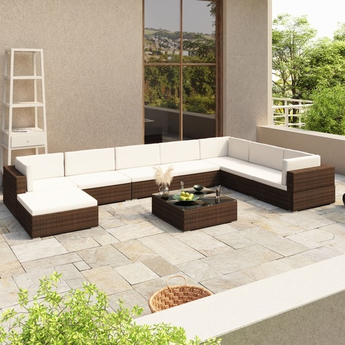 8 Piece Garden Lounge Set with Cushions Poly Rattan