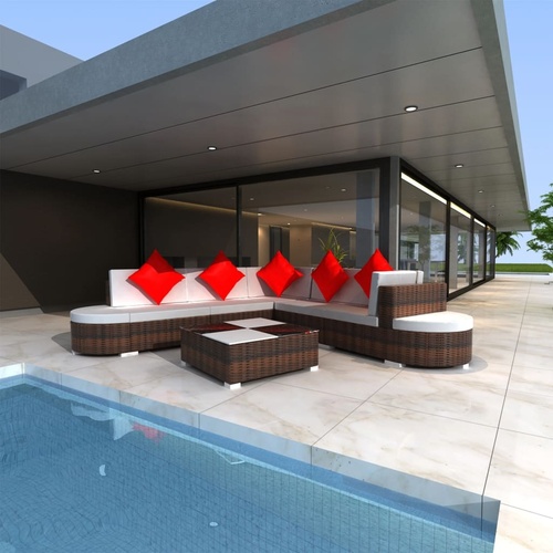 8 Piece Garden Lounge Set with Cushions Poly Rattan