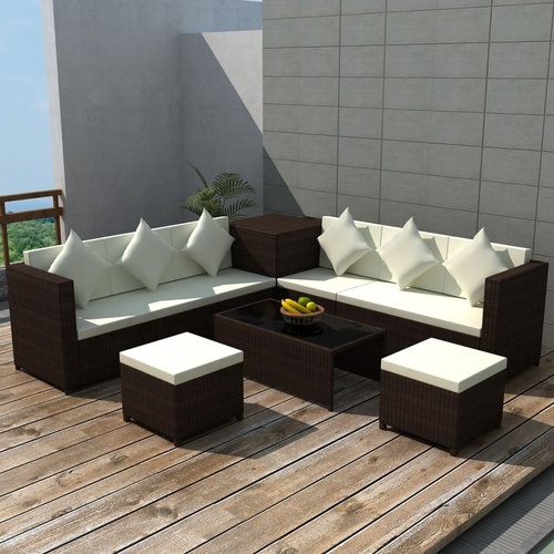 8 Piece Garden Lounge Set with Cushions Poly Rattan