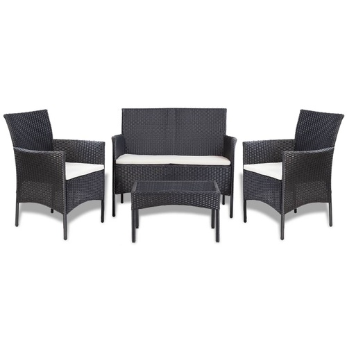 4 Piece Garden Lounge Set with Cushions Poly Rattan