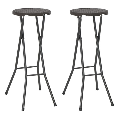Folding Bar Stools 2 pcs HDPE and Steel Rattan Look