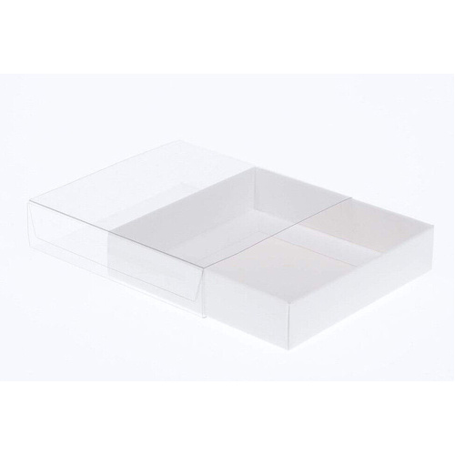 10 Pack of 10cm Square Invitation Coaster Favor Function product Presentation Cookie Biscuit Patisserie Gift Box - White Card with Clear Sl