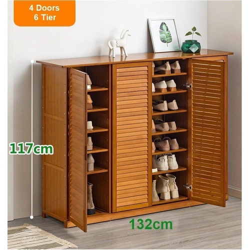 4 Doors 6 Tier Bamboo Large Capacity Storage Hallway Shelf Shoe Rack Cabinet