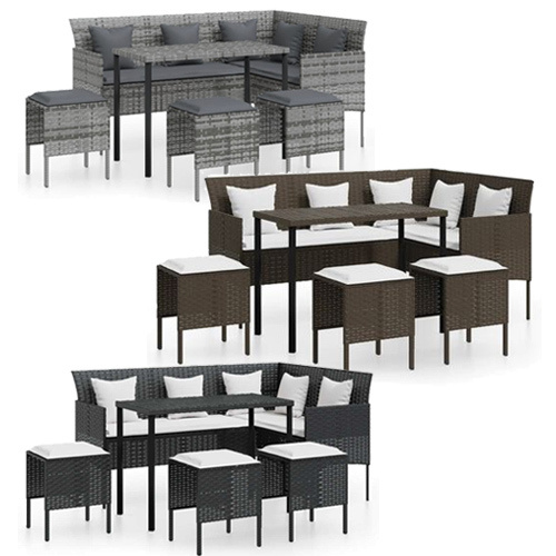 5 Piece L-shaped Couch Sofa Set with Cushions Poly Rattan