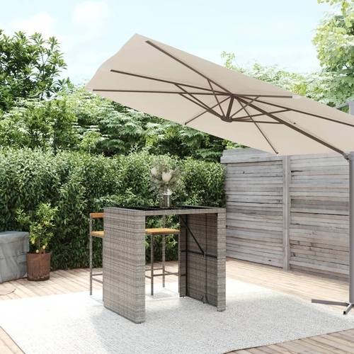 Bar Table with Glass Top Poly Rattan