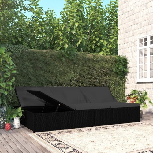 Convertible Sun Bed with Cushions Poly Rattan