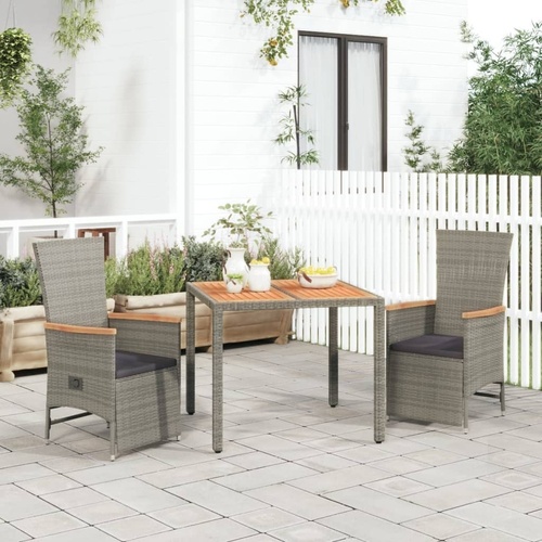 Garden Dining Set with Cushions Grey Poly Rattan