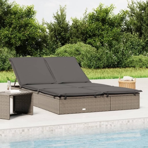 2-Person Sunbed with Cushions Poly Rattan