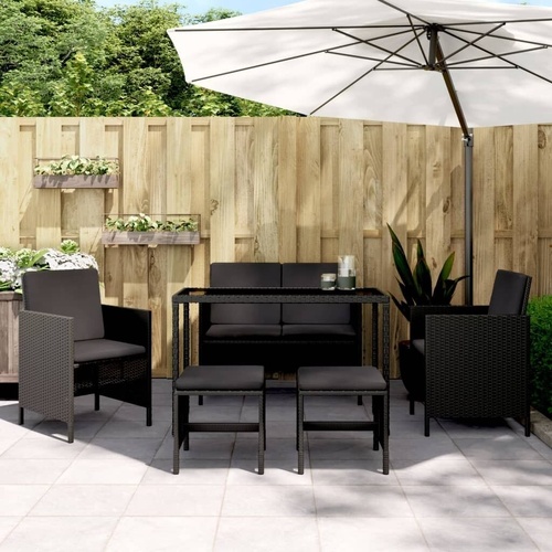 6 Piece Garden Dining Set with Cushions Poly Rattan