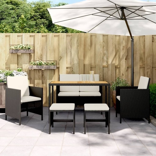 6 Piece Garden Dining Set with Cushions Poly Rattan