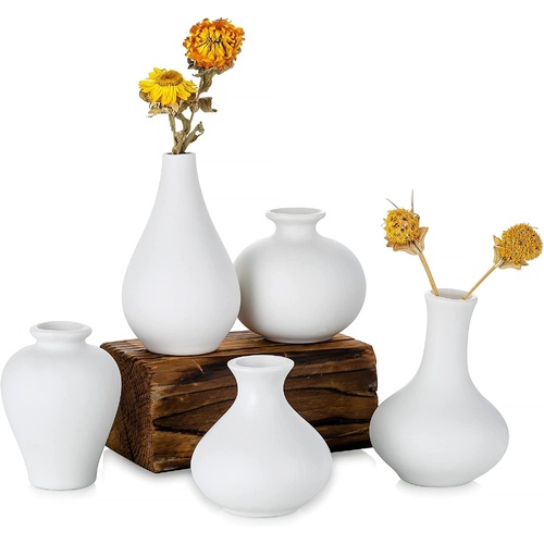 Ceramic Set of 5 White Vases for Home D�cor