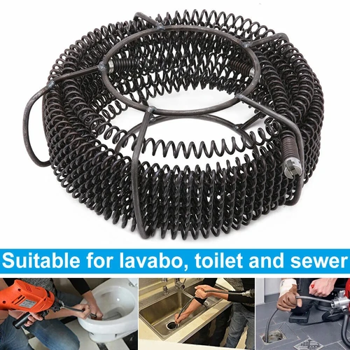 PlDrain Snake Pipe Metal Cleaner Pipeline Sewer 12M + 6 Drill Bit Tool DIY