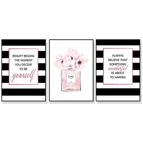 70cmx100cm Fashion Prints 3 Sets Black Frame Canvas Wall Art 