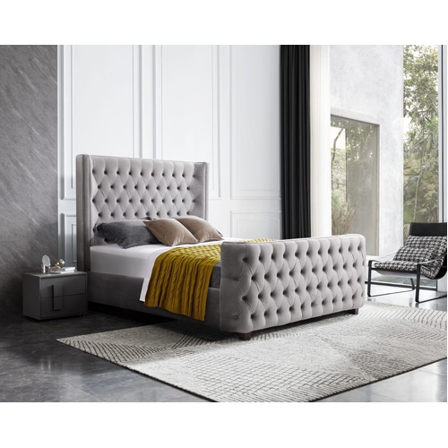 Milan Grey Velvet Tufted  Headboard and End board Bed Frame - King Size