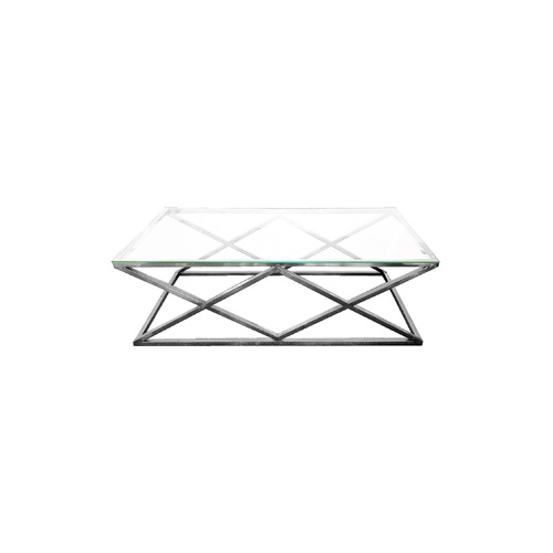 Alsea Coffee Table Silver Base - Clear Glass