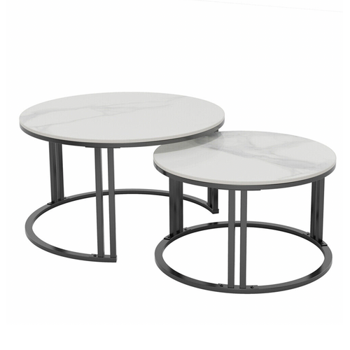 Interior Ave - Premier Nested Coffee Table Set - White Marble Stone