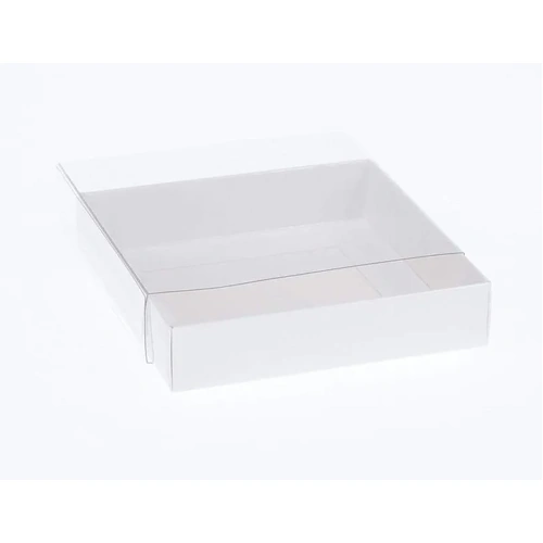 10 Pack of 15cm Square Invitation Coaster Favor Function product Presentation Cookie Biscuit Patisserie Gift Box - 4cm deep - White Card with Clear Sl