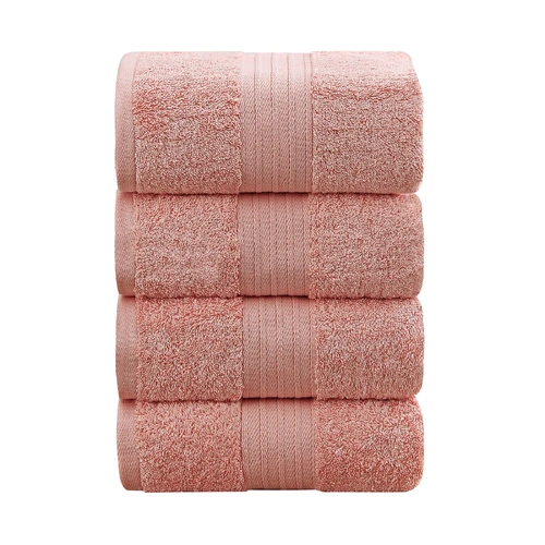 4 Piece Cotton Bath Towels Set - Coral