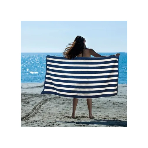striped cotton terry beach towel blue stripes 1pc