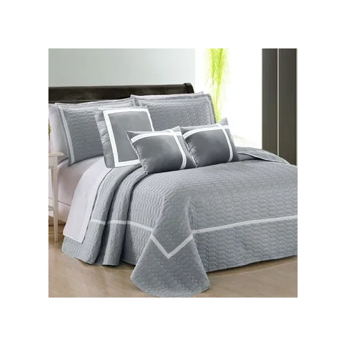 6 piece two tone embossed comforter set queen silver