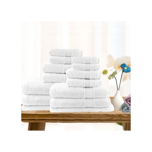 14pc light weight soft cotton bath towel set white
