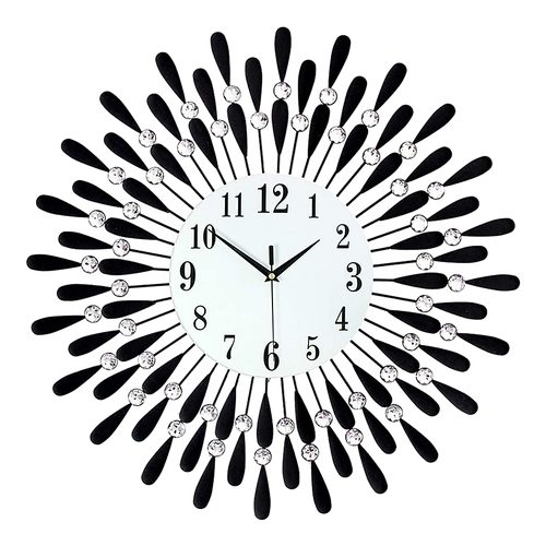 Large Modern 3D Crystal Wall Clock Luxury Art Metal Round Home Decor