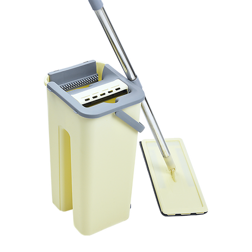 4x Microfiber Pads Flat Mop Bucket Kit 360 Rotating Self Wash Cleaning